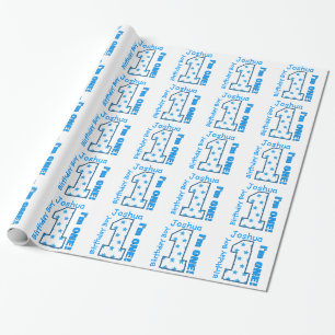 Eerste verjaardag Eigen naam Blauwe sterren Nummer Cadeaupapier