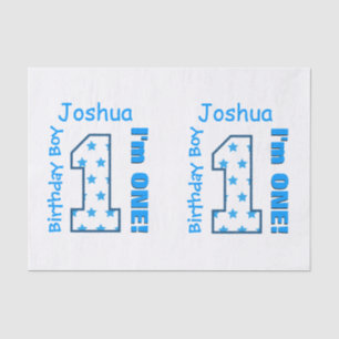 Eerste verjaardag Eigen naam Blauwe sterren Nummer Tissuepapier