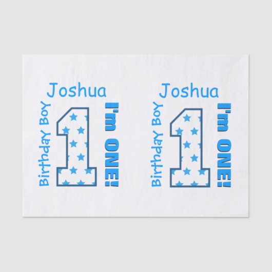 Eerste verjaardag Eigen naam Blauwe sterren Nummer Tissuepapier (Voorkant)