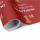 Eerste verjaardag: Elegant, rood, Faux Gold Kijk Cadeaupapier (Rol Hoek)