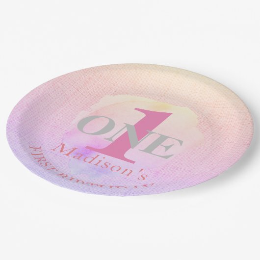 Eerste verjaardag  elegante roze Aangepaste naam 1 Papieren Bordje (Gekanteld)