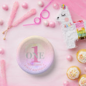 Eerste verjaardag  elegante roze Aangepaste naam 1 Papieren Kommen (Feest)