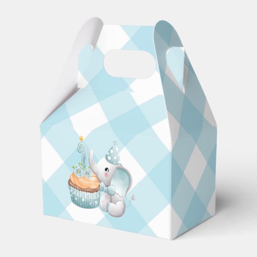 Eerste verjaardag Elephant Baby Boy Favor Box Blue Bedankdoosjes (Voorkant Zijde)