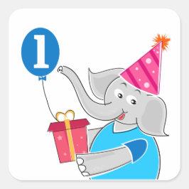 Eerste verjaardag Elephant met ballon Vierkante Sticker