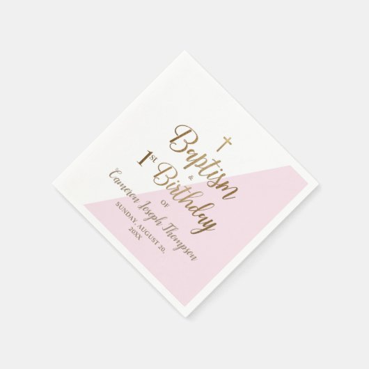 Eerste verjaardag en doop Roze Wit Goud Kruis Servet (Hoek)