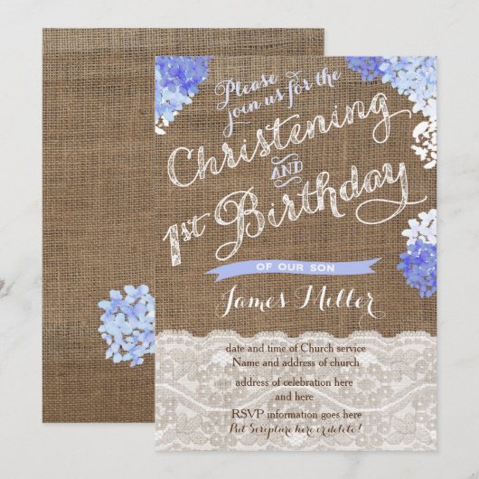 Eerste verjaardag en doopkaarten voor jongen kaart (Voorkant / Achterkant)