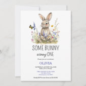 Eerste Verjaardag Enkele konijnenwilde bloemen uit Save The Date (Voorkant)