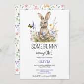 Eerste Verjaardag Enkele konijnenwilde bloemen uit Save The Date (Voorkant / Achterkant)