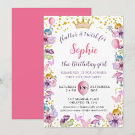 Eerste verjaardag Fairy Princess Pink & Gold Kaart