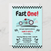Eerste verjaardag Fast One Blue Race Car Kaart (Voorkant)