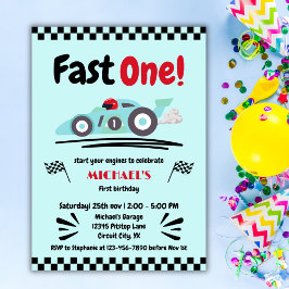 Eerste verjaardag Fast One Blue Race Car Kaart