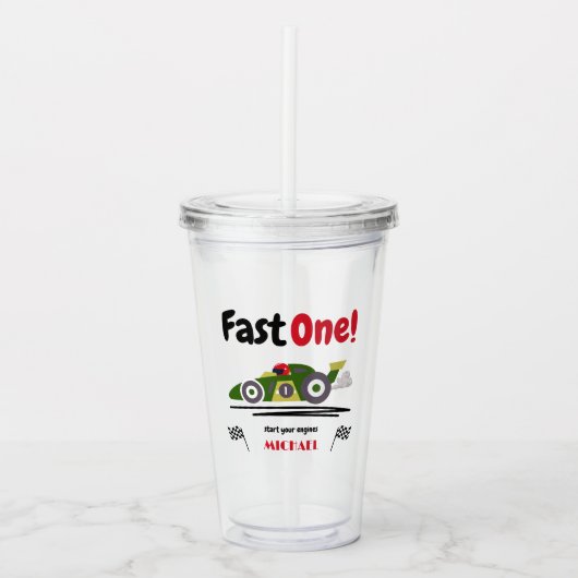 Eerste verjaardag Fast One Green  Race Car Acryl Drinkbeker (Voorkant)