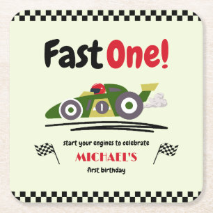 Eerste verjaardag Fast One Green Race Car Kartonnen Onderzetters