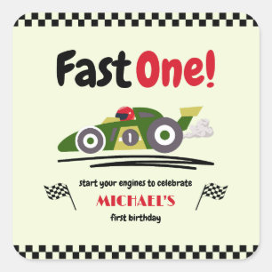 Eerste verjaardag Fast One Green  Race Car Vierkante Sticker