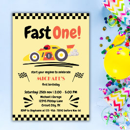 Eerste verjaardag Fast One Yellow Race Car Kaart