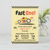 Eerste verjaardag Fast One Yellow Race Car Kaart (Staand voorkant)