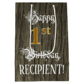 Eerste verjaardag: Faux Gold look & Faux Wood Patt Medium Cadeauzakje (Achterkant)