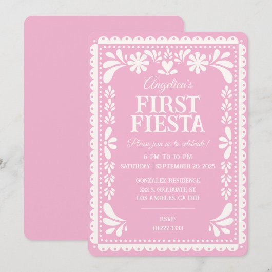 Eerste verjaardag Fiesta Papel Picado uitnodiging (Voorkant / Achterkant)
