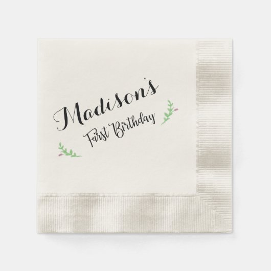 Eerste verjaardag Floral Napkin Servet (Voorkant)