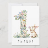 Eerste verjaardag Floral One & Bunny Kaart (Voorkant)
