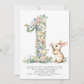 Eerste verjaardag Floral One & Bunny Uitnodiging (Voorkant)