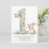 Eerste verjaardag Floral One & Bunny Uitnodiging (Staand voorkant)
