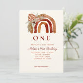 Eerste Verjaardag Foto Aarde Toon Boho Rainbow Kaart (Staand voorkant)