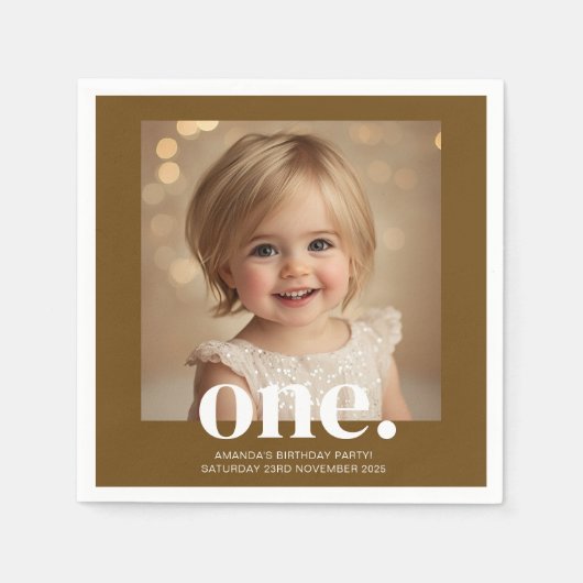 Eerste Verjaardag Foto Acryl Teken in Bruin Servet (Voorkant)