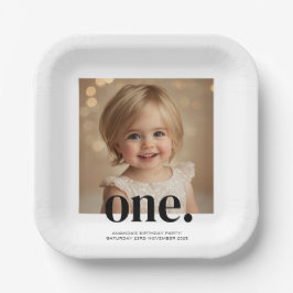 Eerste verjaardag foto acryl teken in zwart-wit papieren bordje