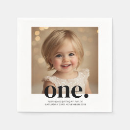 Eerste verjaardag foto acryl teken in zwart-wit servet