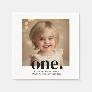 Eerste verjaardag foto acryl teken in zwart-wit servet