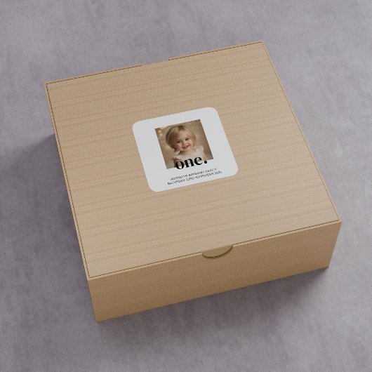 Eerste verjaardag foto acryl teken in zwart-wit vierkante sticker