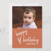 Eerste Verjaardag Foto Boho Heart Terracotta Kaart (Achterkant)