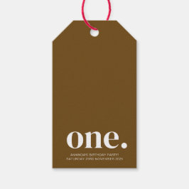 Eerste Verjaardag Foto Gift Label in Bruin & Wit Cadeaulabel