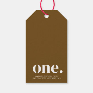 Eerste Verjaardag Foto Gift Label in Bruin & Wit Cadeaulabel