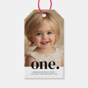 Eerste Verjaardag Foto Gift Label in zwart-wit Cadeaulabel