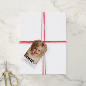 Eerste Verjaardag Foto Gift Label in zwart-wit Cadeaulabel (Met Touw)