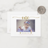 Eerste verjaardag Foto legant script Notitiekaartje (Voorkant / Achterkant in situ)