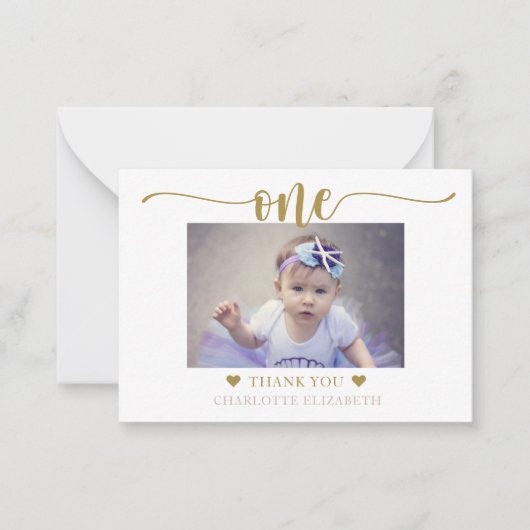 Eerste verjaardag Foto legant script Notitiekaartje (Voorkant)