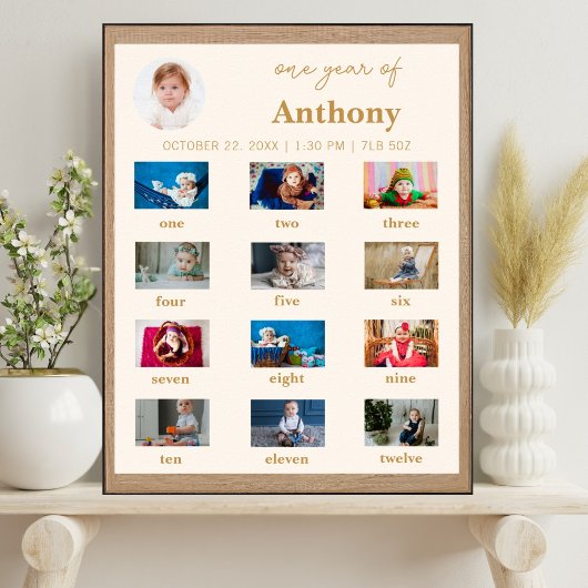 Eerste verjaardag foto mijlpaal van de baby poster