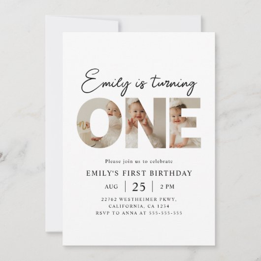 Eerste verjaardag foto minimaal 1e verjaardagsfees kaart (Voorkant)