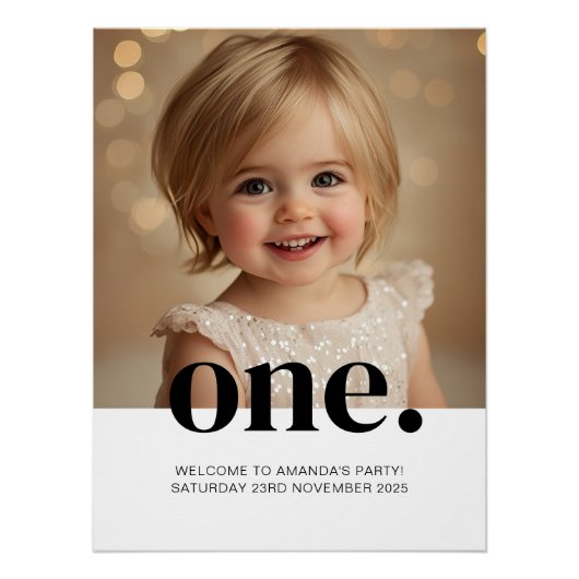 Eerste Verjaardag Foto Poster in Bruin & Wit (Voorkant)