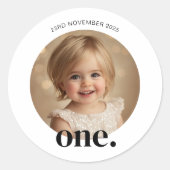 Eerste verjaardag foto ronde Sticker in zwart-wit (Voorkant)