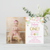 Eerste verjaardag Foto Uitnodiging - Roze, Munt, G (Staand voorkant)