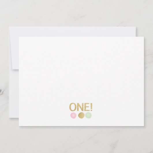 Eerste verjaardag Foto Uitnodiging - Roze, Munt, G (Achterkant)