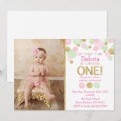 Eerste verjaardag Foto Uitnodiging - Roze, Munt, G (Voorkant / Achterkant)