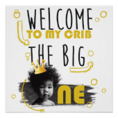 Eerste Verjaardag Foto Zwart Wit Geel Welkom Perfect Poster (Voorkant)