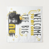 Eerste Verjaardag Foto Zwart Wit Geel Welkom Wandkleed (Voorkant (horizontaal))