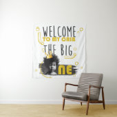 Eerste Verjaardag Foto Zwart Wit Geel Welkom Wandkleed (In situ)