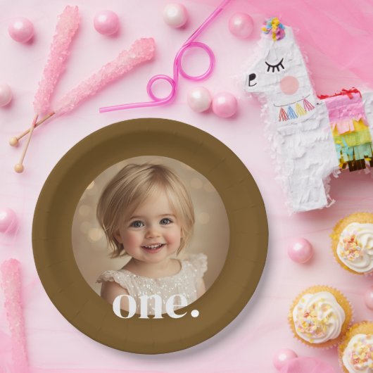 Eerste Verjaardag Fotopapier Bord in Bruin & Wit (Feest)